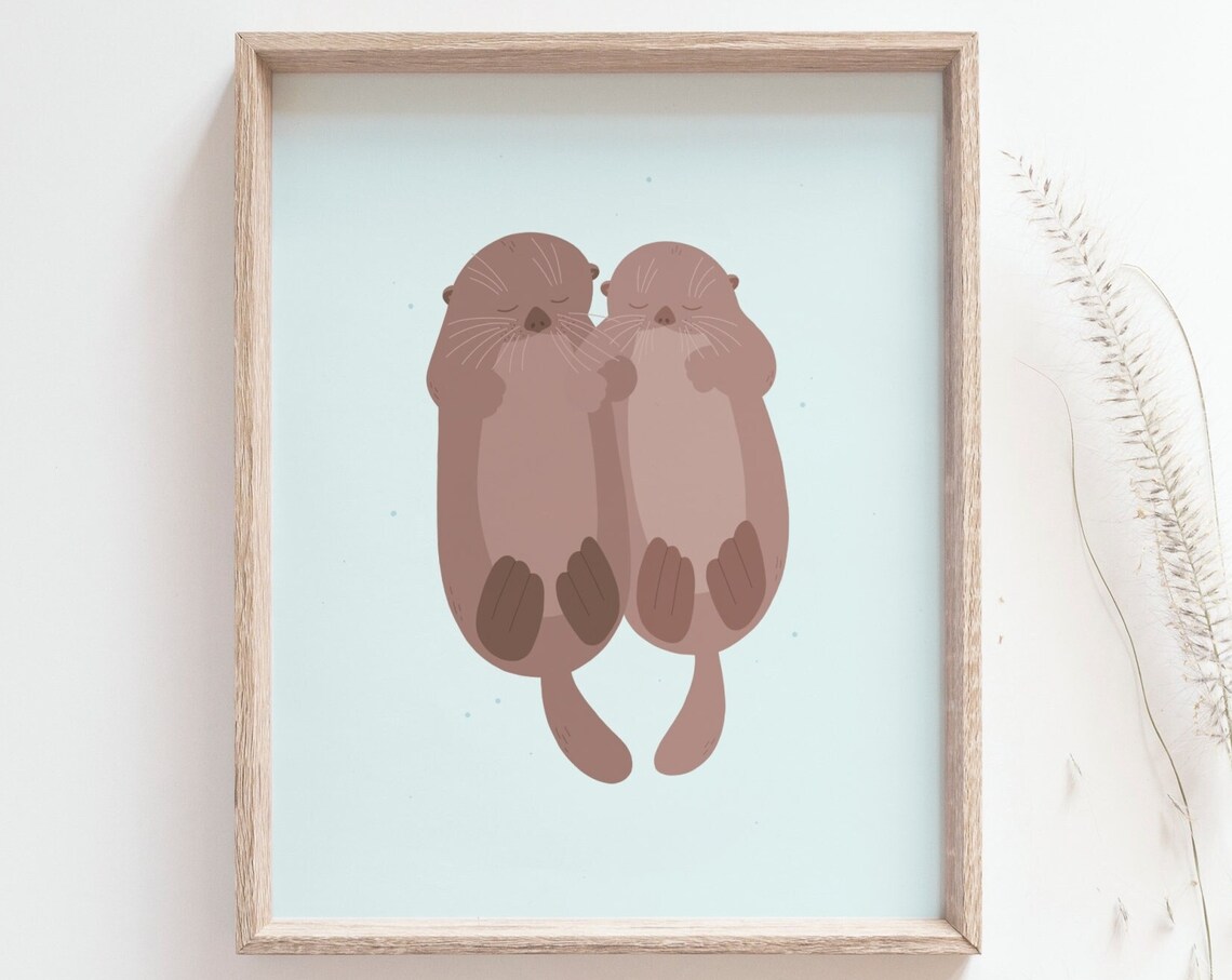Sea Otters Holding Hands Poster, Coastal Nursery Art