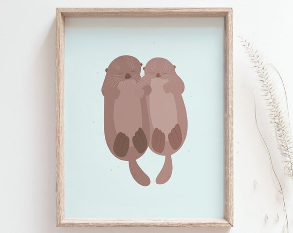 Sea Otters Holding Hands Poster, Coastal Nursery Art