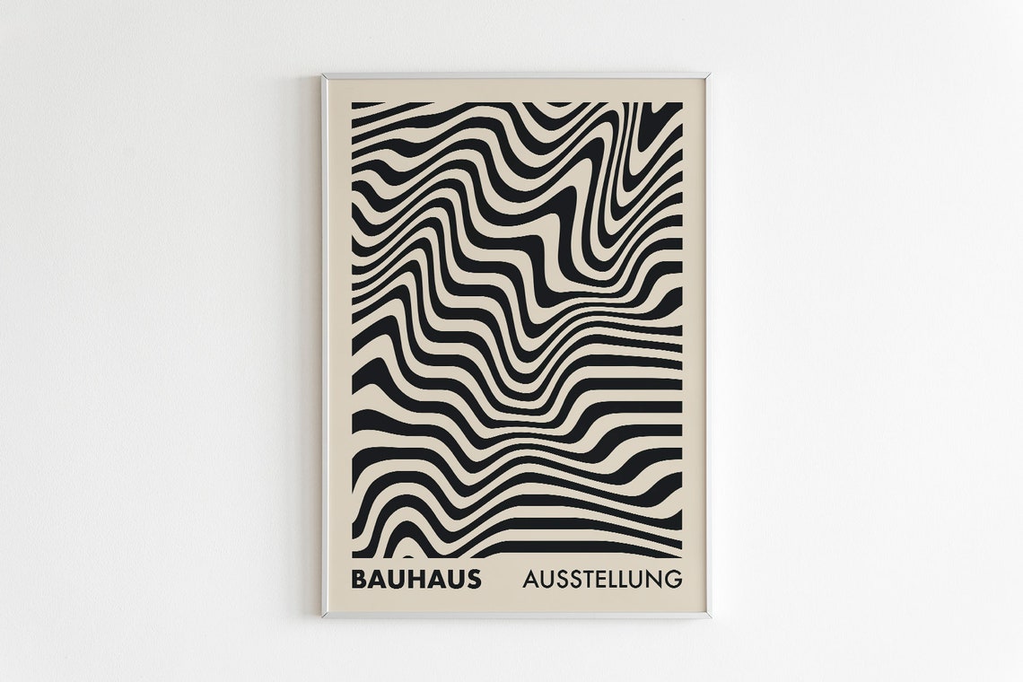 Bauhaus Ausstellung Black Wavy Lines Mid Century Modern Poster