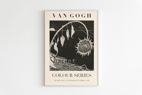 Van Gogh Colour Series Wilting Sunflower Ink Drawing Exhibition Poster