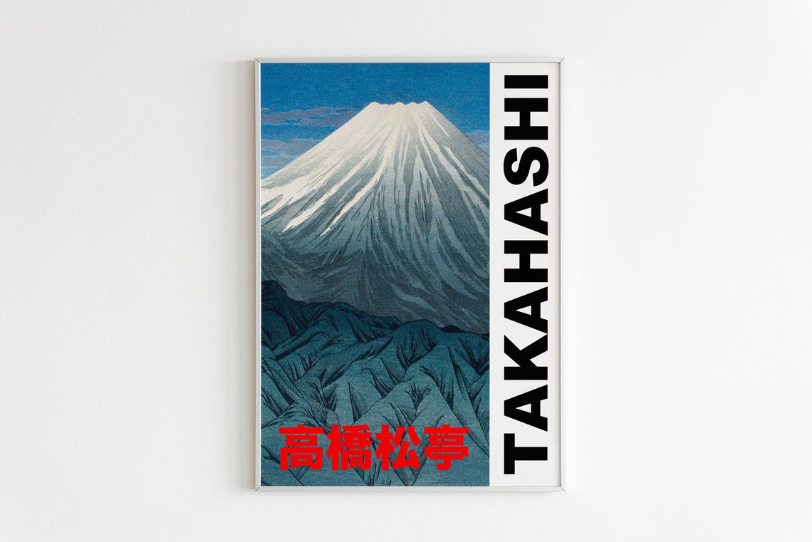 Mount Fuji Snowcapped Peak Takahashi Shotei Woodblock Style Art Poster