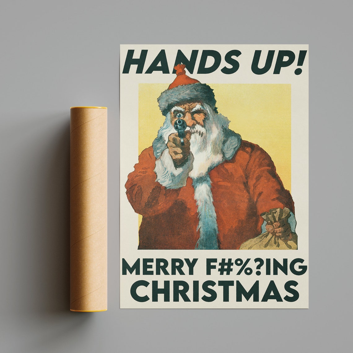 Santa With Gun Hands Up Funny Merry Christmas Holiday Poster - Image 2