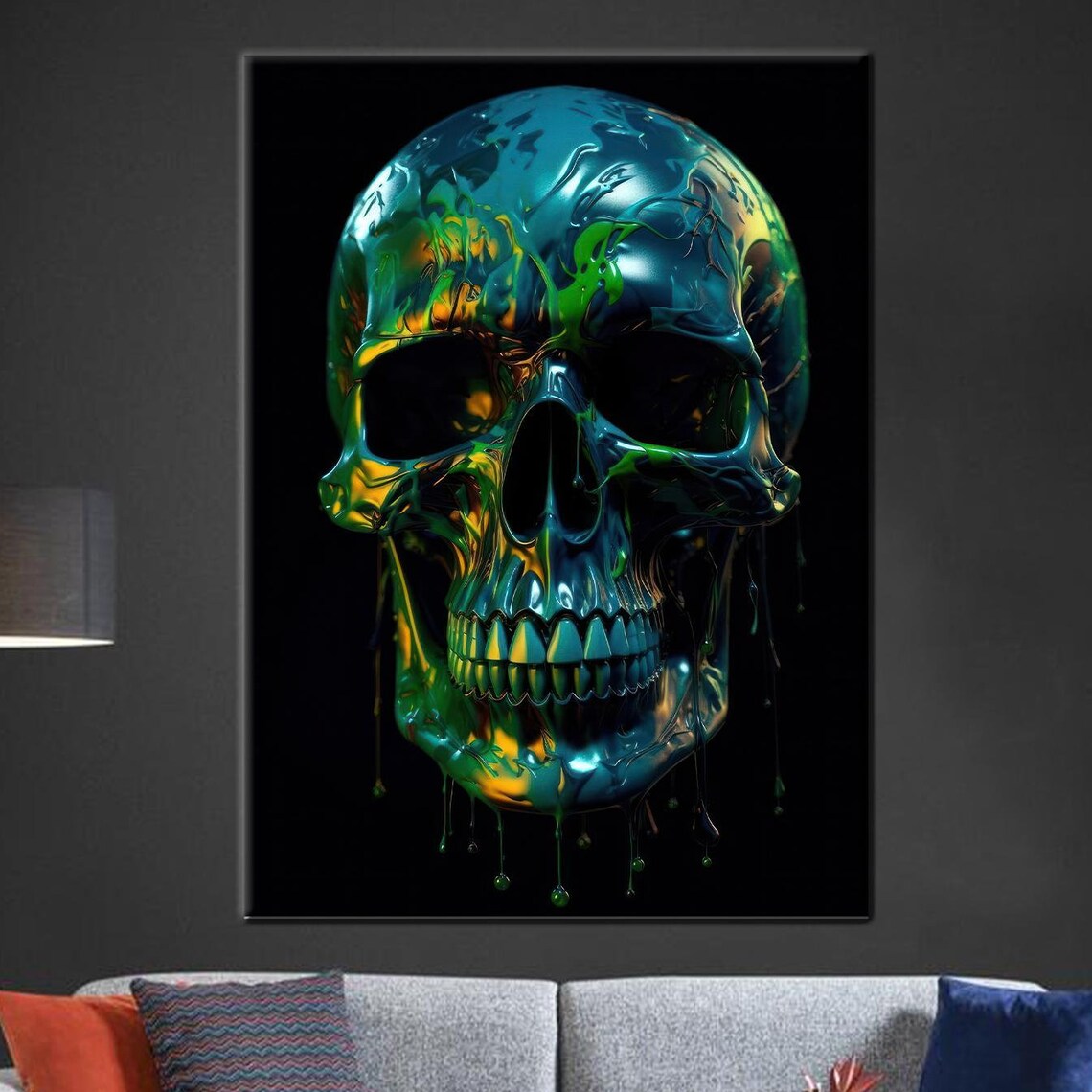 Skull Colorful Print, Modern Halloween Wall Art
