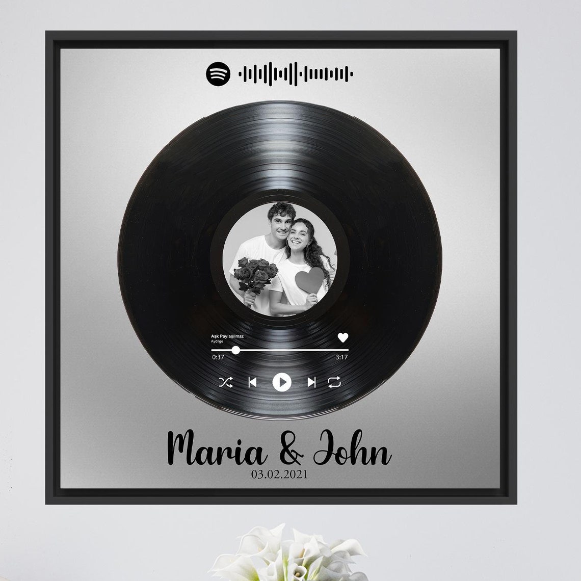 Custom Song Vinyl Record Photo Spotify Code Anniversary Gift Print