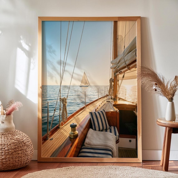 Coastal Sailing Yacht Print Luxury Nautical Wall Art Digital Download