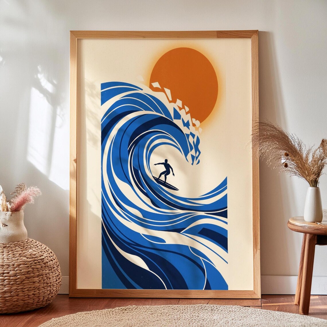 Retro Surfer Print, Abstract Ocean Wave Art Print