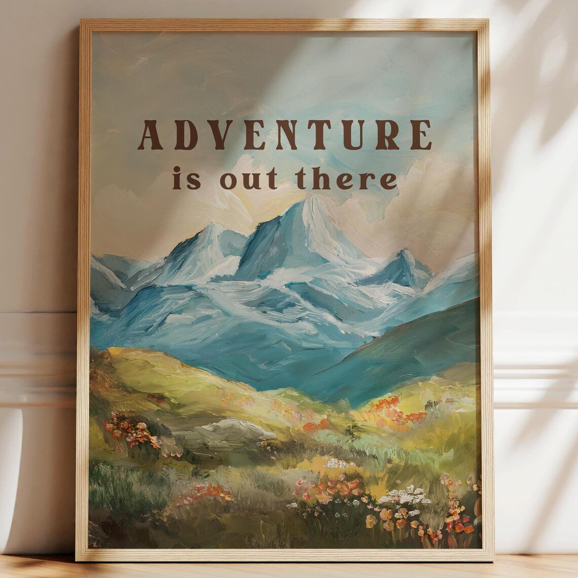 Adventure Awaits Mountain Nursery Print Vintage Style Oil Painting Art