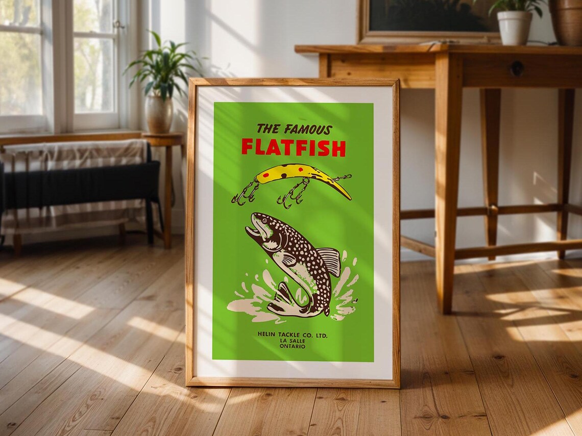 The Famous Flatfish Lure Leaping Trout Vintage Fishing Wall Poster - Image 2