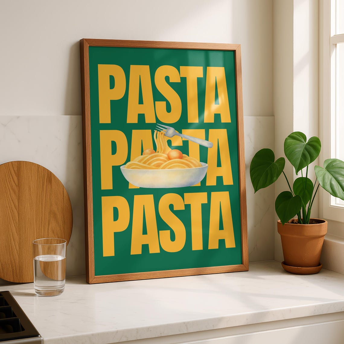 Pasta Pasta Pasta Bold Typographic Spaghetti Kitchen Art Poster