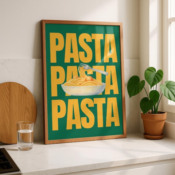 Pasta Pasta Pasta Bold Typographic Spaghetti Kitchen Art Poster