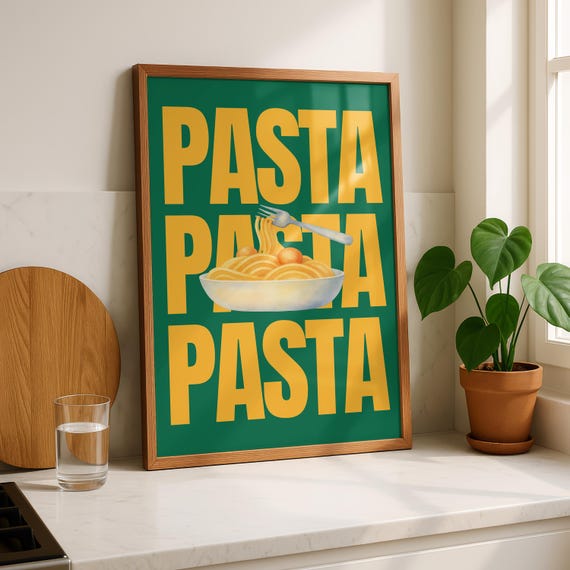 Pasta Print Lover Wall Art Funny Kitchen Poster Foodie Food Gift Modern Bold