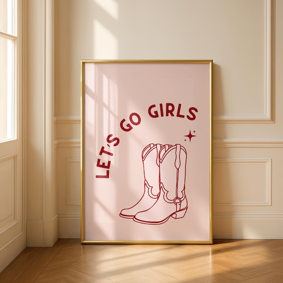 Lets Go Girls Print Country Music Poster Pink Wall Art Pop Fan Gift Minimal