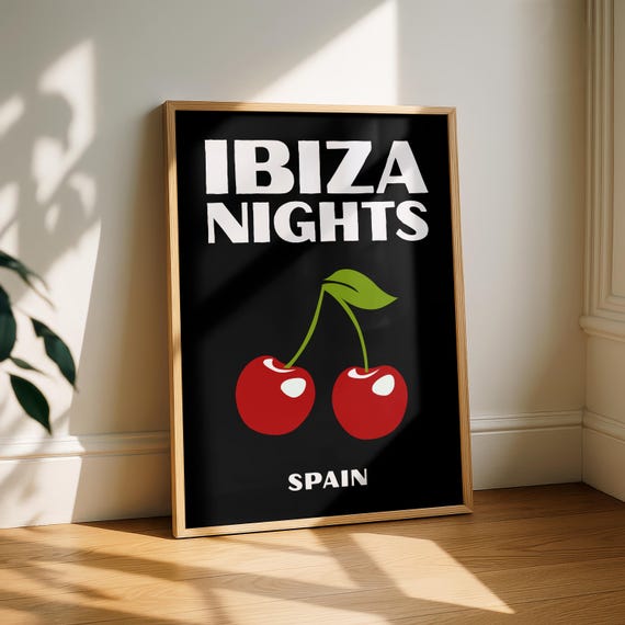 Ibiza Nights Poster Print Wall Art Cherry Spain Travel Minimalist Decor