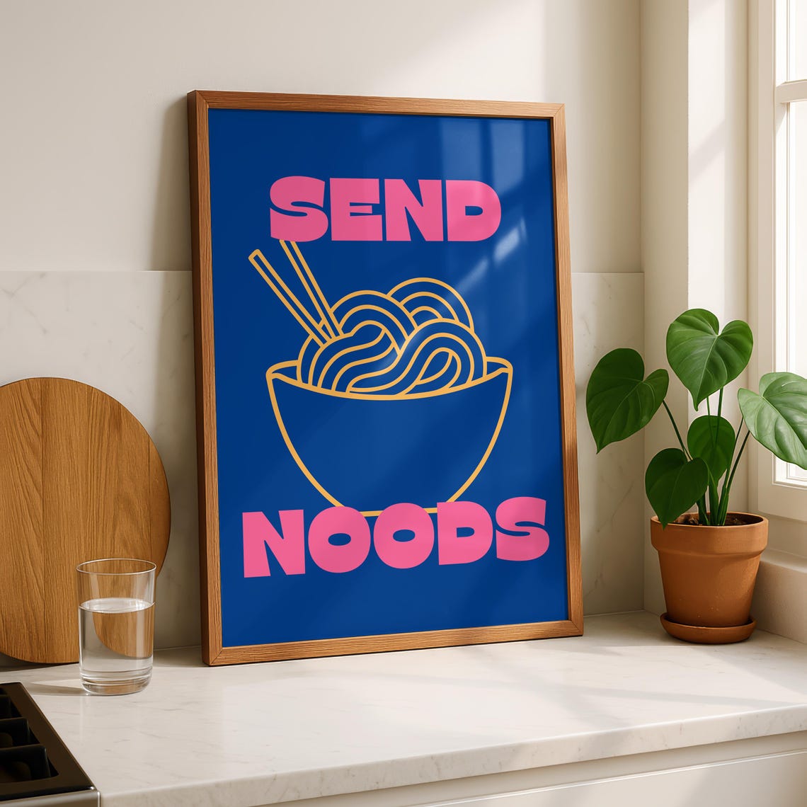 Send Noods Ramen Bowl Funny Bold Retro Kitchen Wall Decor Poster