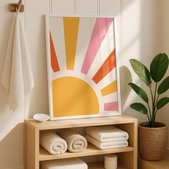 Boho Sunshine Poster Retro Sunburst Print Mid Century Modern Art Abstract Sun Wall Nursery