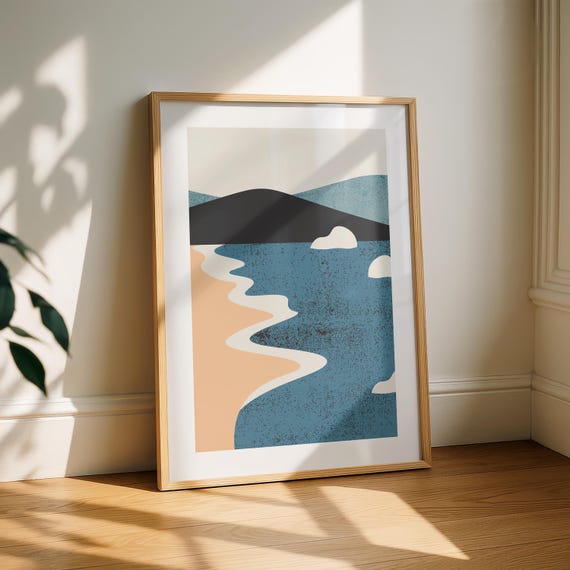 Coastal Wall Art Print Beach Poster Ocean Mid Century Modern Decor Minimalist Seascape Living Room