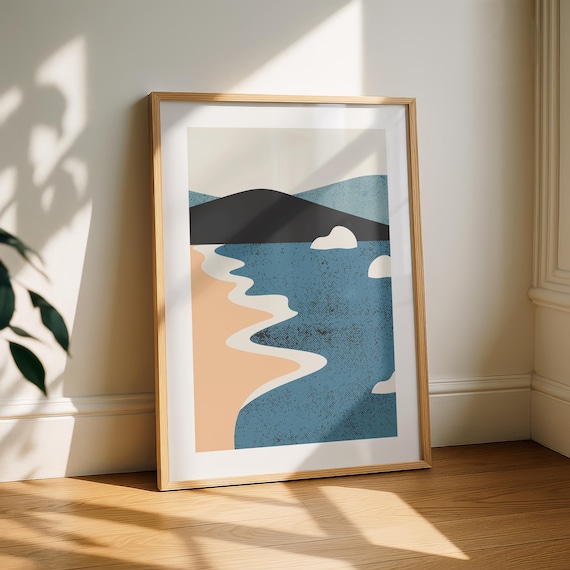 Mid Century Modern Coastal Abstract Beach Ocean Waves Poster