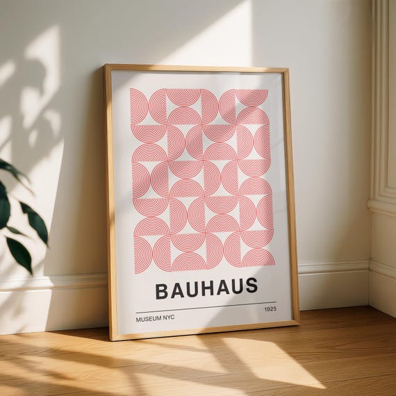 Bauhaus Poster Wall Art Minimalist Decor Pink Print Mid Century Modern Abstract