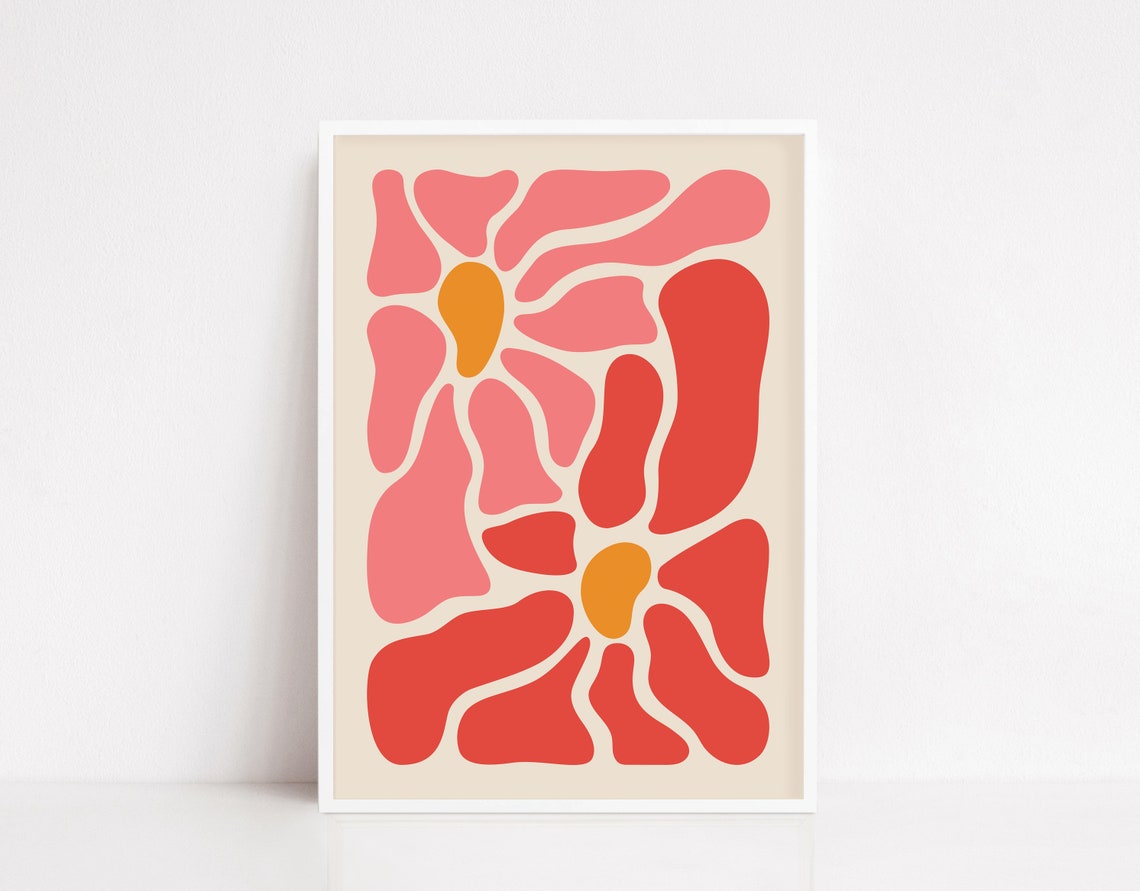 Abstract Flower Petals Pink Orange Organic Shapes Art Poster