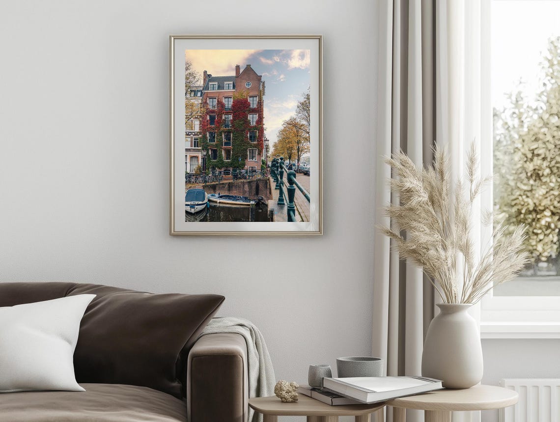 Amsterdam Netherlands Ivy Covered Canal House With Boats Photo Poster - Image 2
