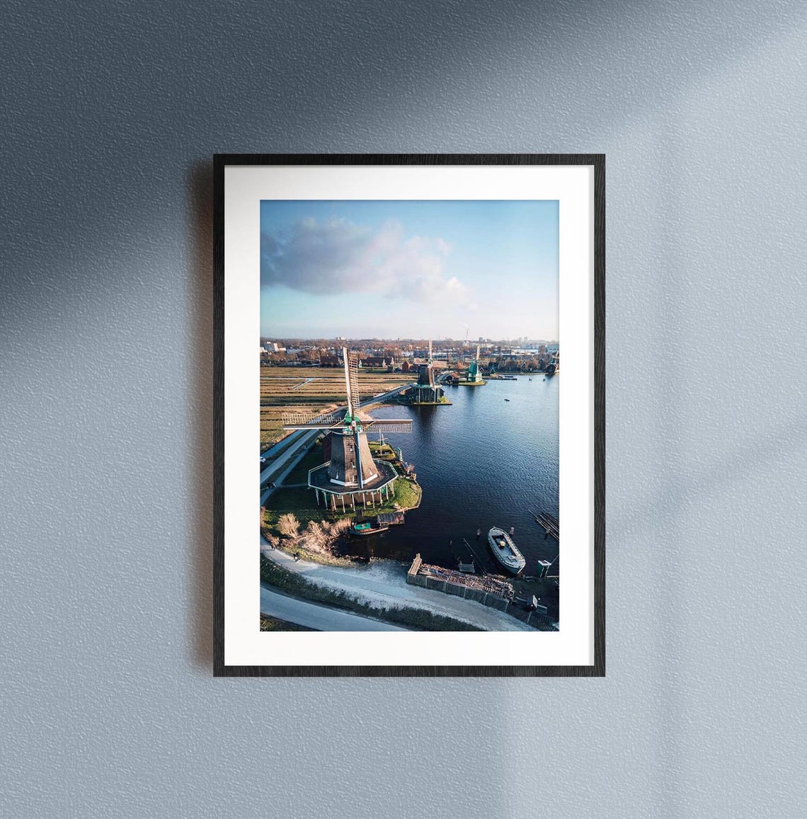 Dutch Windmills Aerial View Riverside Village Morning Photo Poster