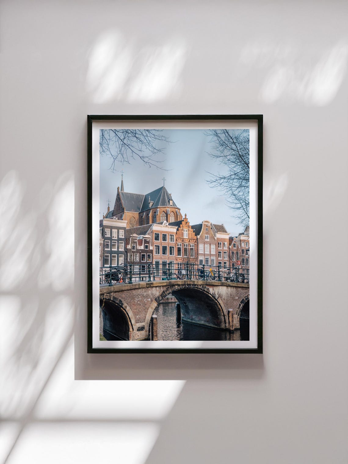 Amsterdam Netherlands Brick Arch Bridge Historic Church Photo Poster