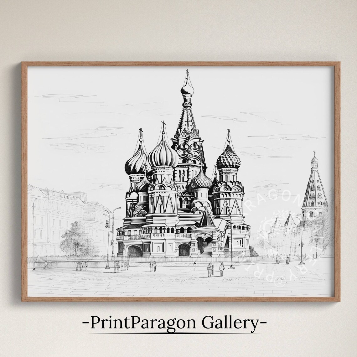 St Basil's Cathedral Moscow Black White Sketch Architecture Wall Art