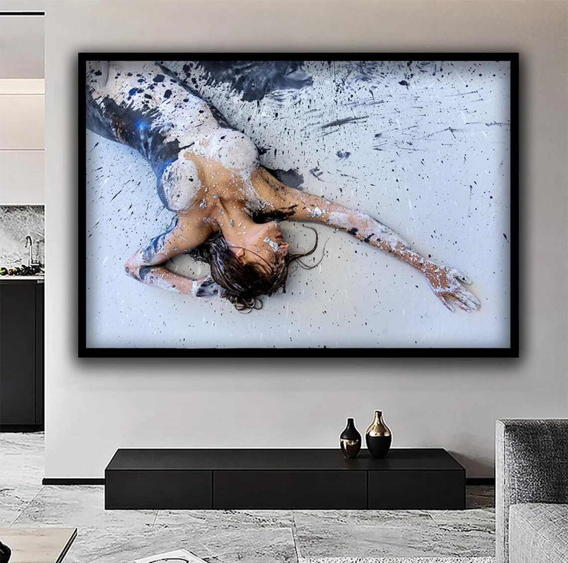 Woman Lying In Paint Splatters Overhead Artistic Body Paint Photo Poster - Image 3