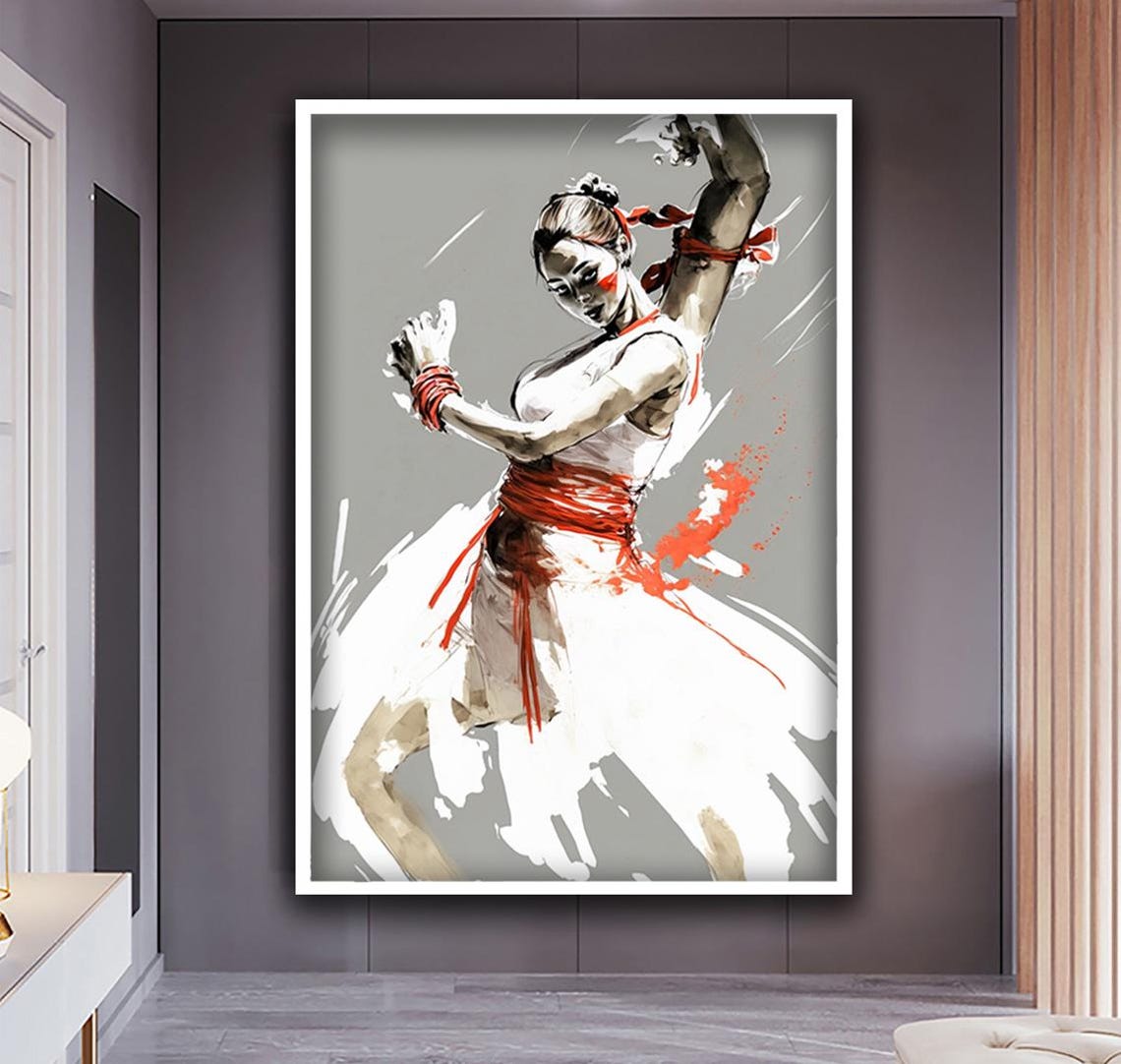 Woman Print Woman In White And Red Dress Art Asian Woman Wall Art Woman Portrait Wall Decor Gift For Friends - Image 5