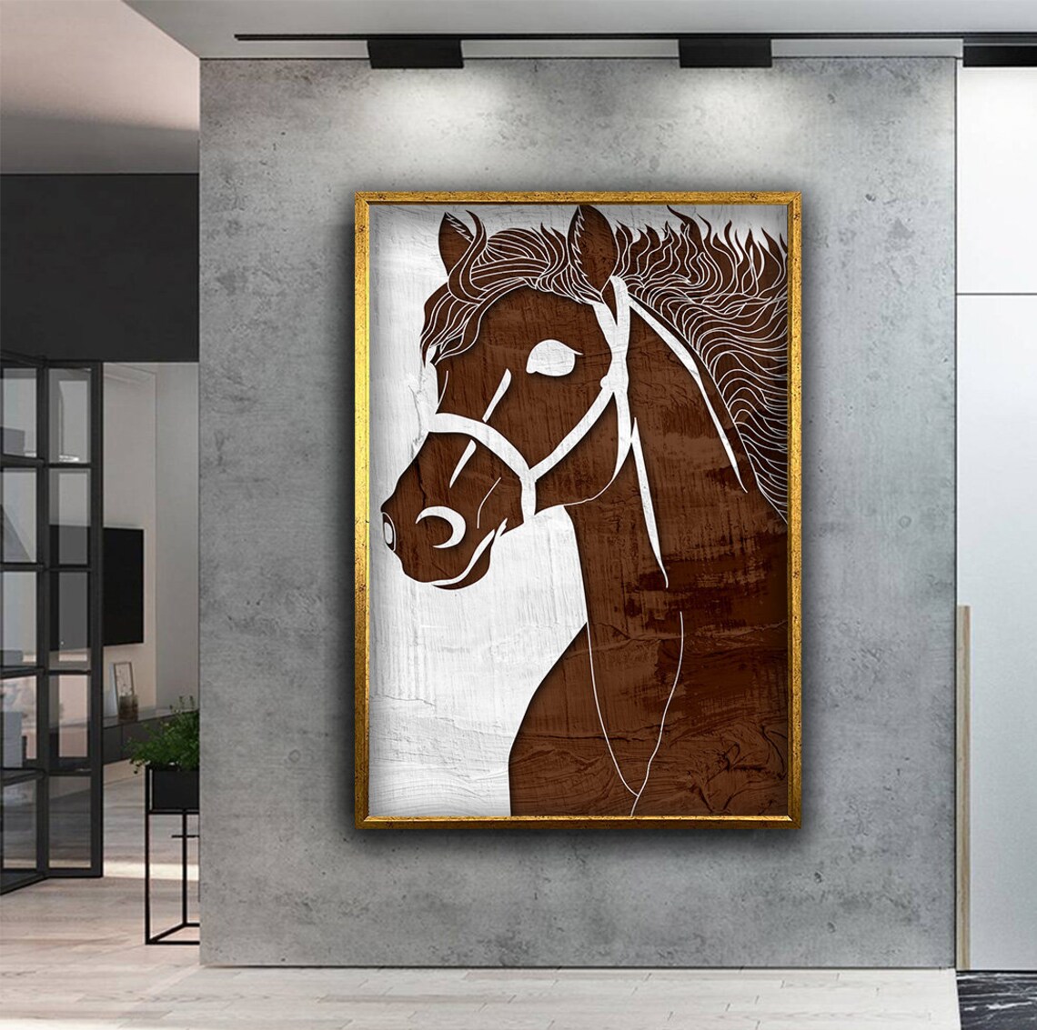 Brown Horse Head Rustic Line Art Farmhouse Equine Wall Art Poster - Image 3
