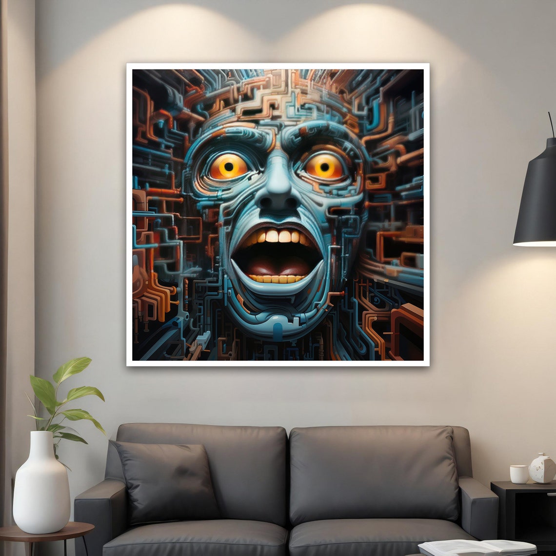Screaming Robot Face Machine Circuits Yellow Eyes Surreal Poster - Image 5