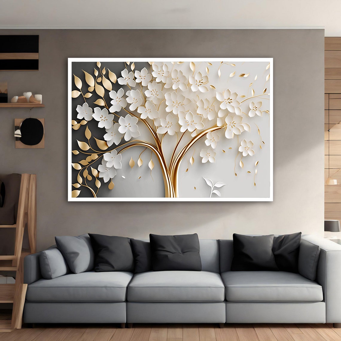 Gold White Floral Tree Embossed Blossoms Luxe Botanical Poster - Image 5