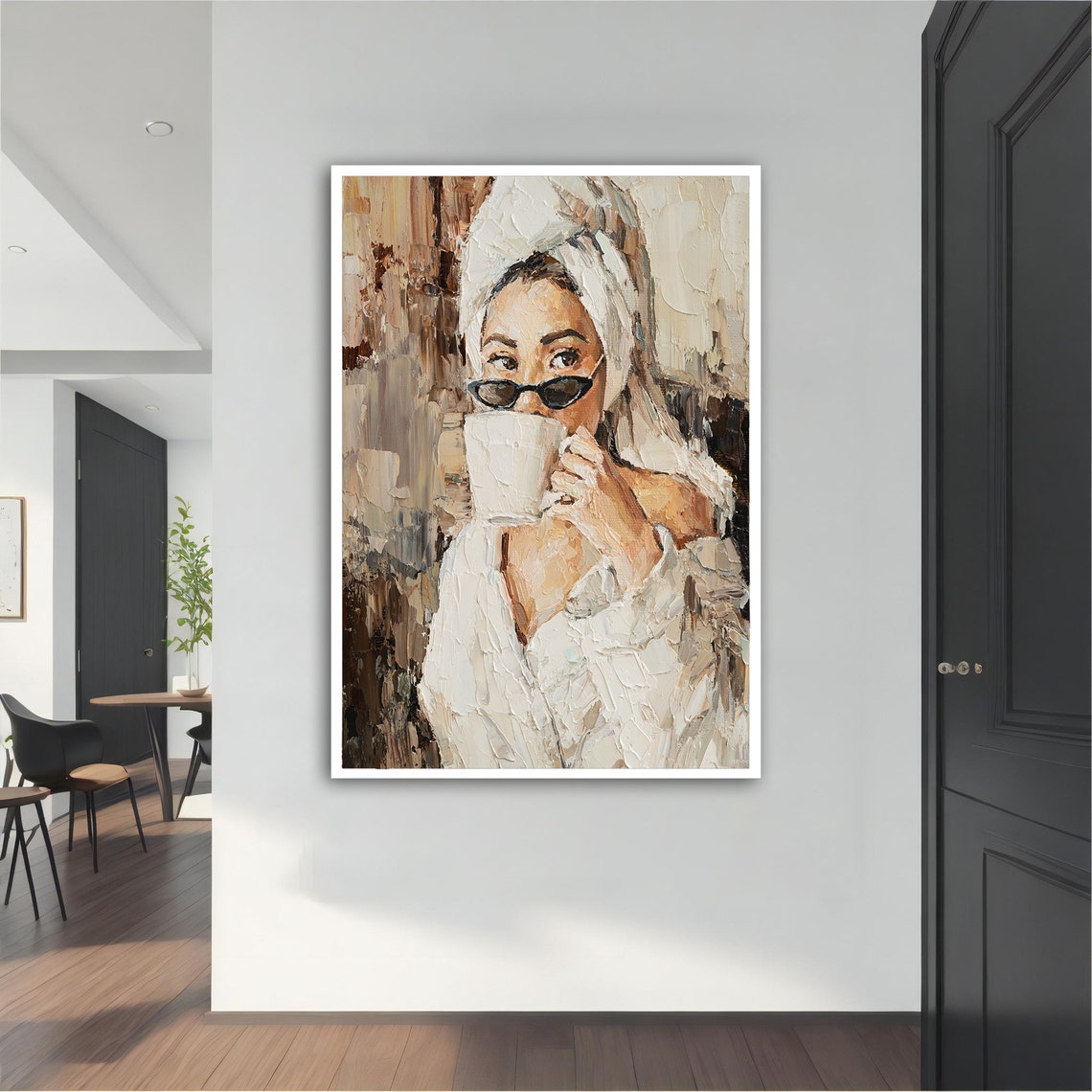 Woman Drinking Coffee Modern Modern Painting Wall Art Modern Abstract Art Black And White Art