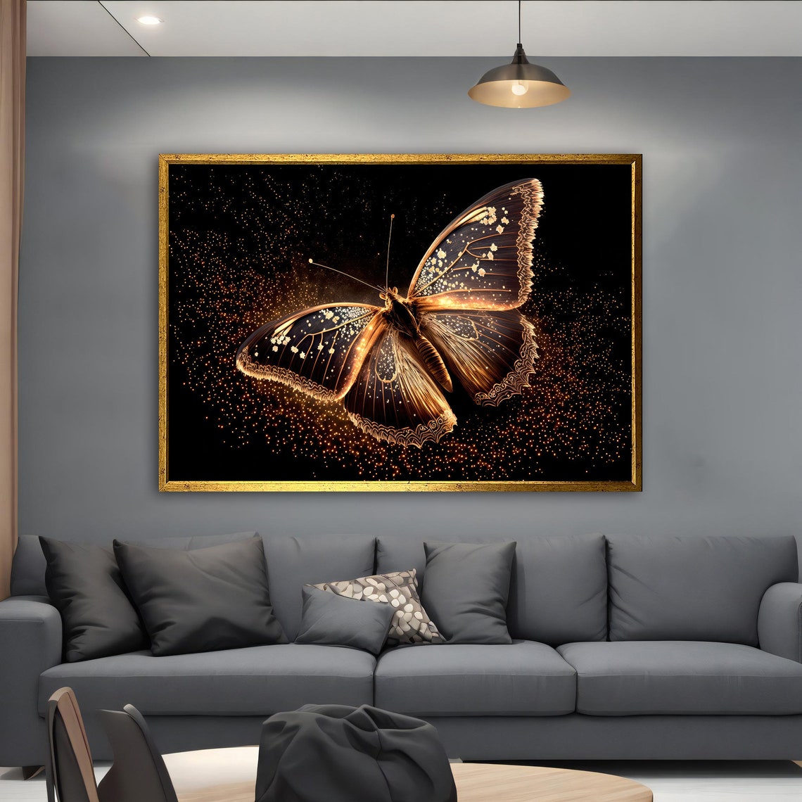 Glowing Gold Butterfly Black Background Sparkle Nature Poster - Image 5
