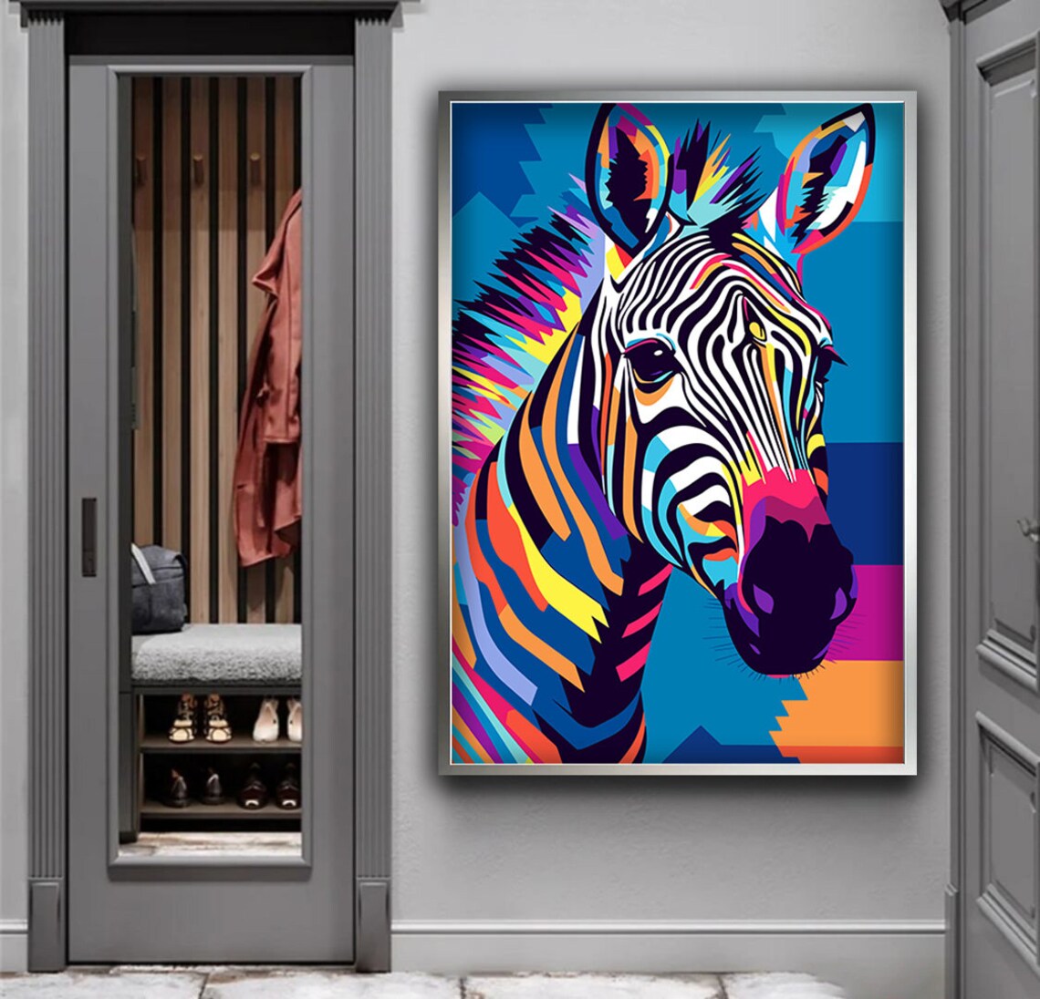 Colorful Pop Art Zebra Portrait Rainbow Stripes Animal Art Poster - Image 4