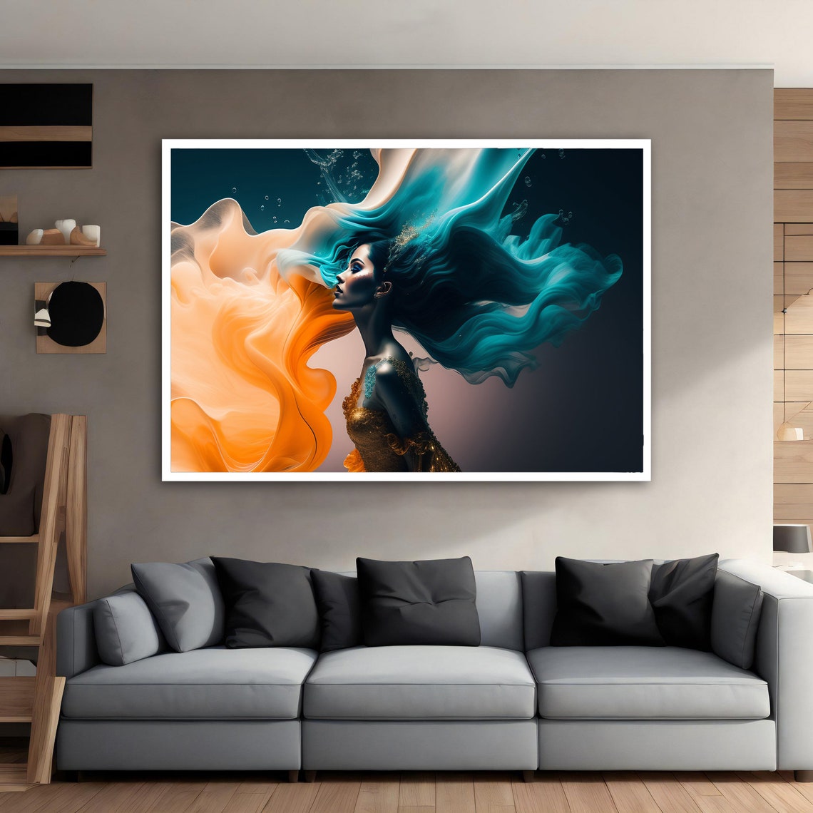 Abstract Woman Painting Orange And Blue Woman Wall Art Artistic Woman Portrait Print Girl Painting Modern Home Decor - Image 4
