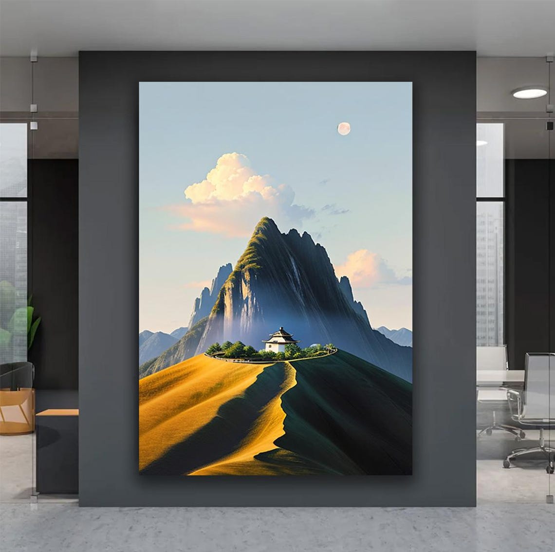 Misty Asian Mountain Peak Pagoda Temple Sunrise Landscape Poster