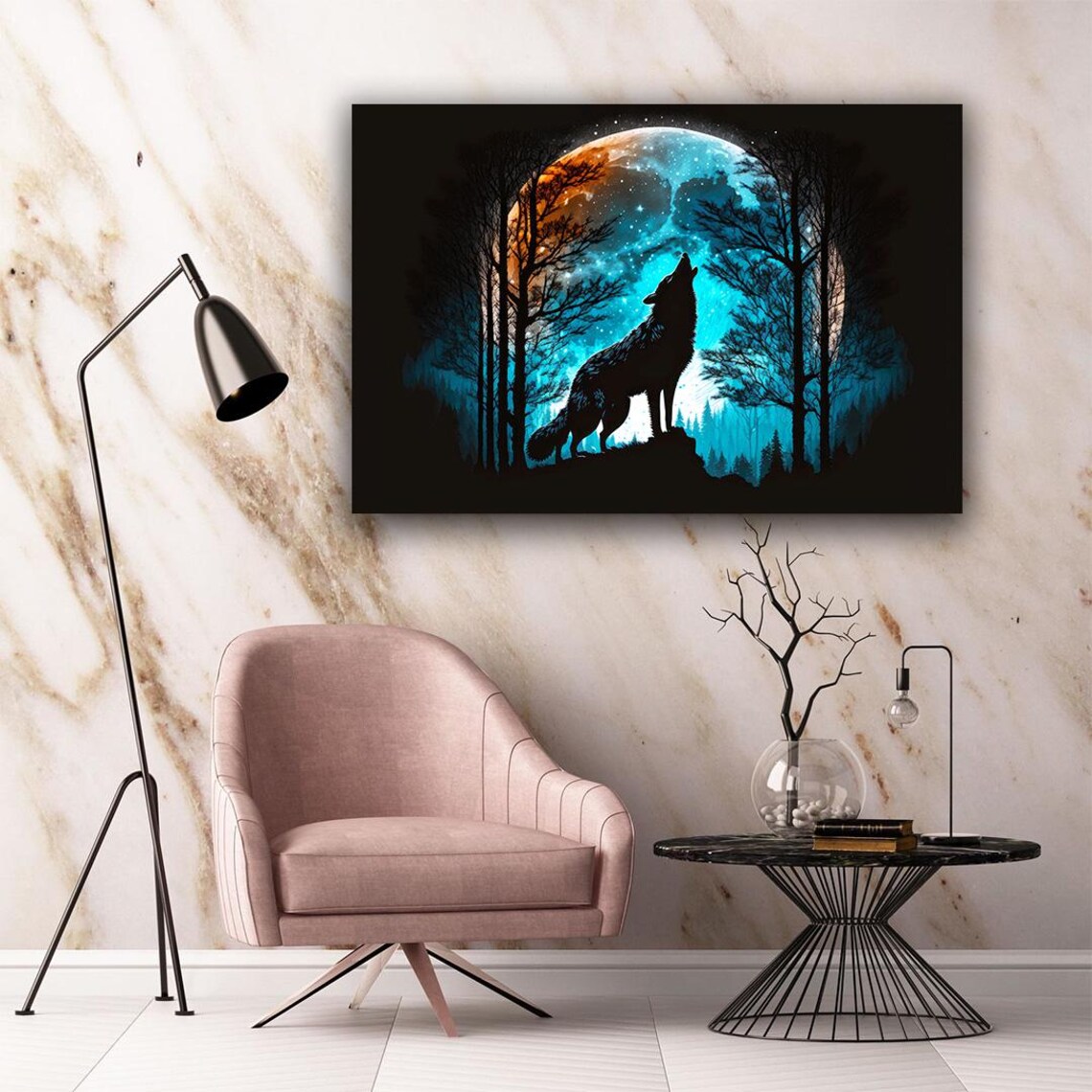 Howling Wolf Full Moon Night Forest Silhouette Wildlife Wall Art Poster - Image 5