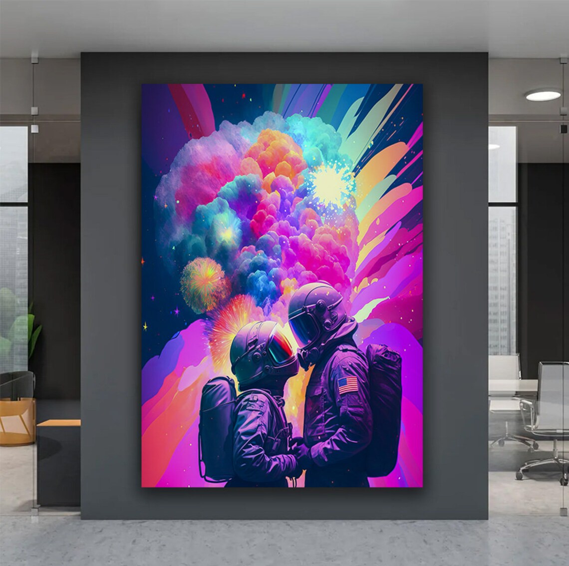 Astronaut Couple Love In Space Colorful Neon Galaxy Art Poster - Image 4