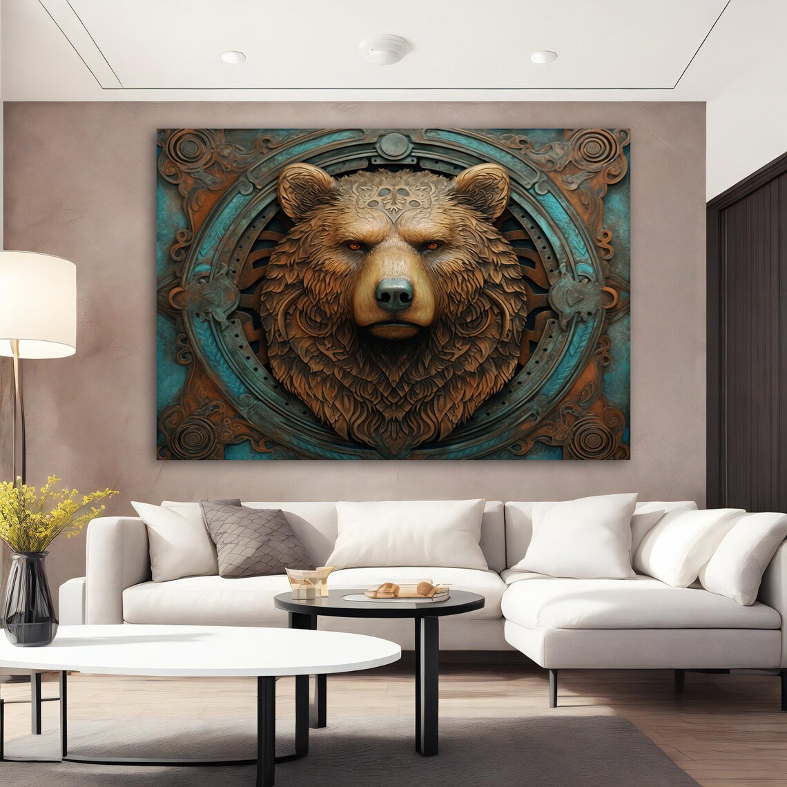 Steampunk Bear Head Medallion Copper Teal Ornate Wildlife Art Poster - Image 2