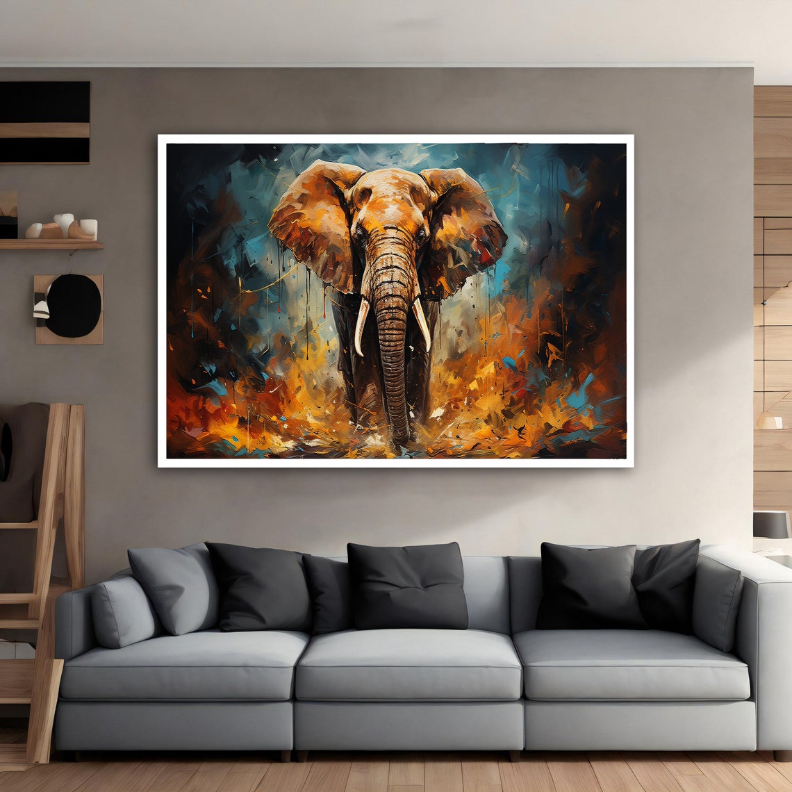 Colorful Elephant Front View Abstract Brushstroke Wildlife Poster - Image 4
