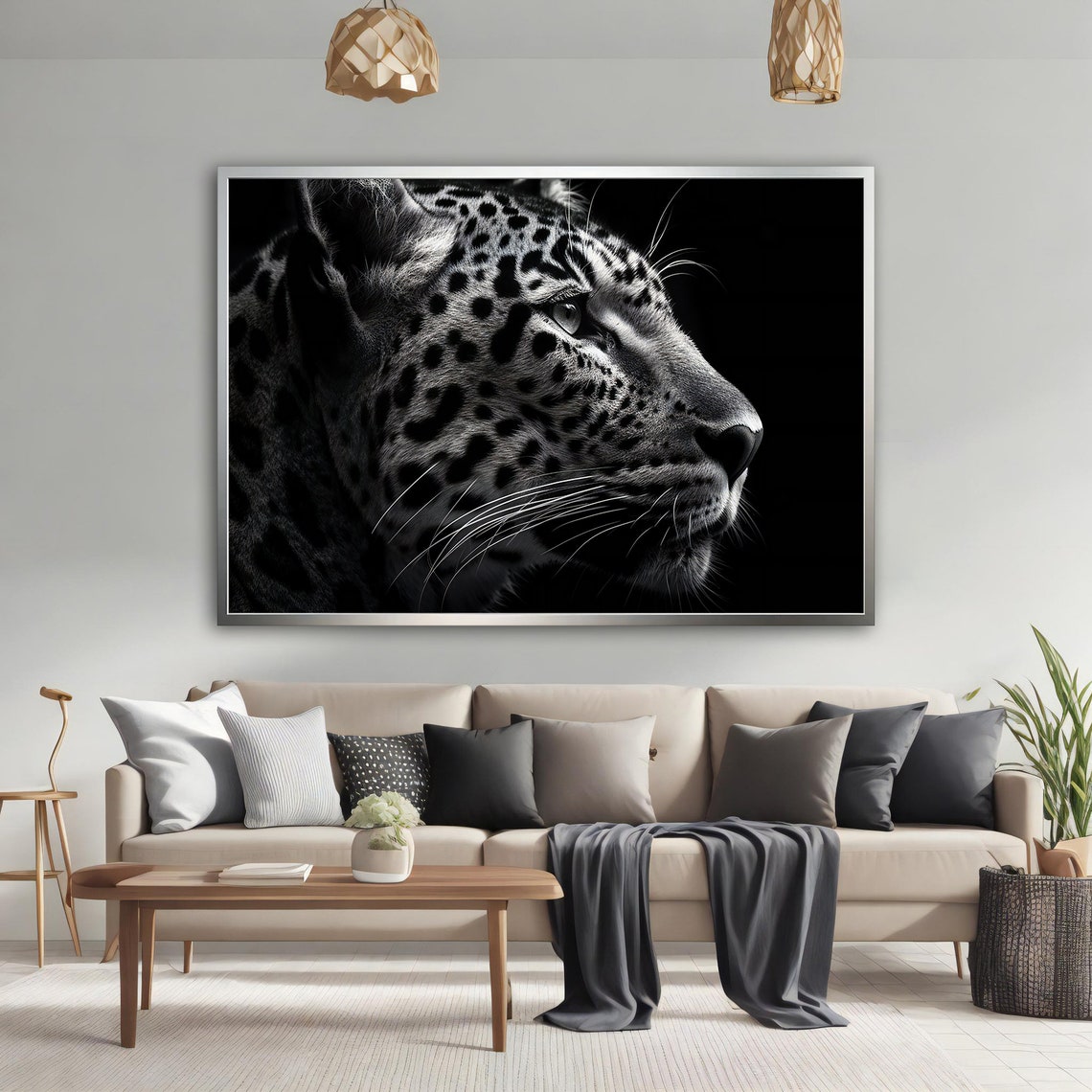 Black White Leopard Profile Close Up Wildlife Photography Poster - Image 4