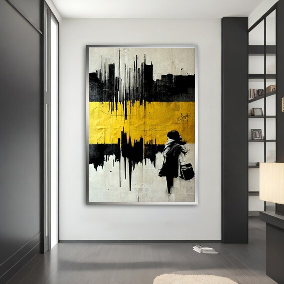 Urban Street Art Silhouette Paint Bucket Black Yellow Abstract Wall Art