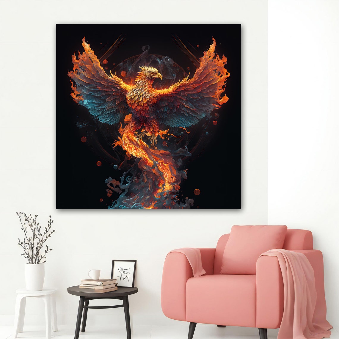 Flaming Phoenix Spread Wings Black Background Fantasy Animal Poster - Image 5