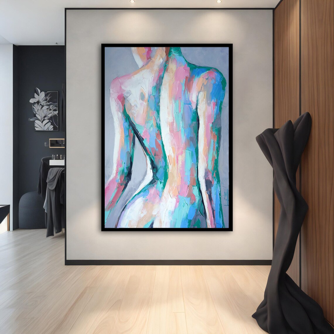 Abstract Female Torso Back Pastel Pink Blue Green Brushstroke Art Poster - Image 3