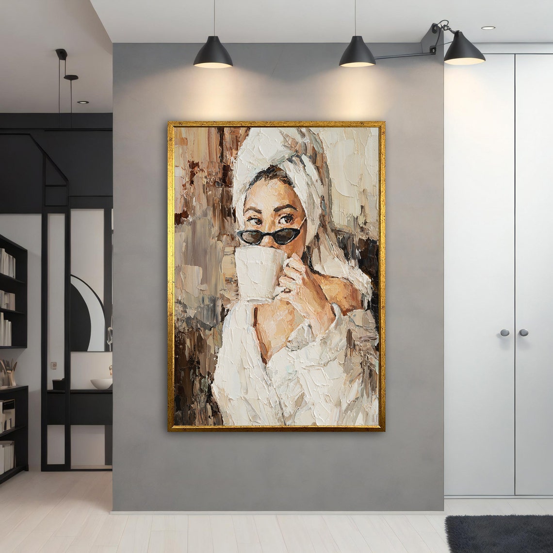 Woman Drinking Coffee Modern Modern Painting Wall Art Modern Abstract Art Black And White Art - Image 2