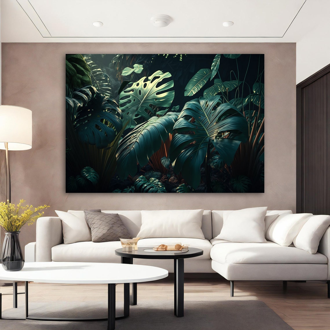 Dark Tropical Monstera Leaves Moody Jungle Botanical Art Poster