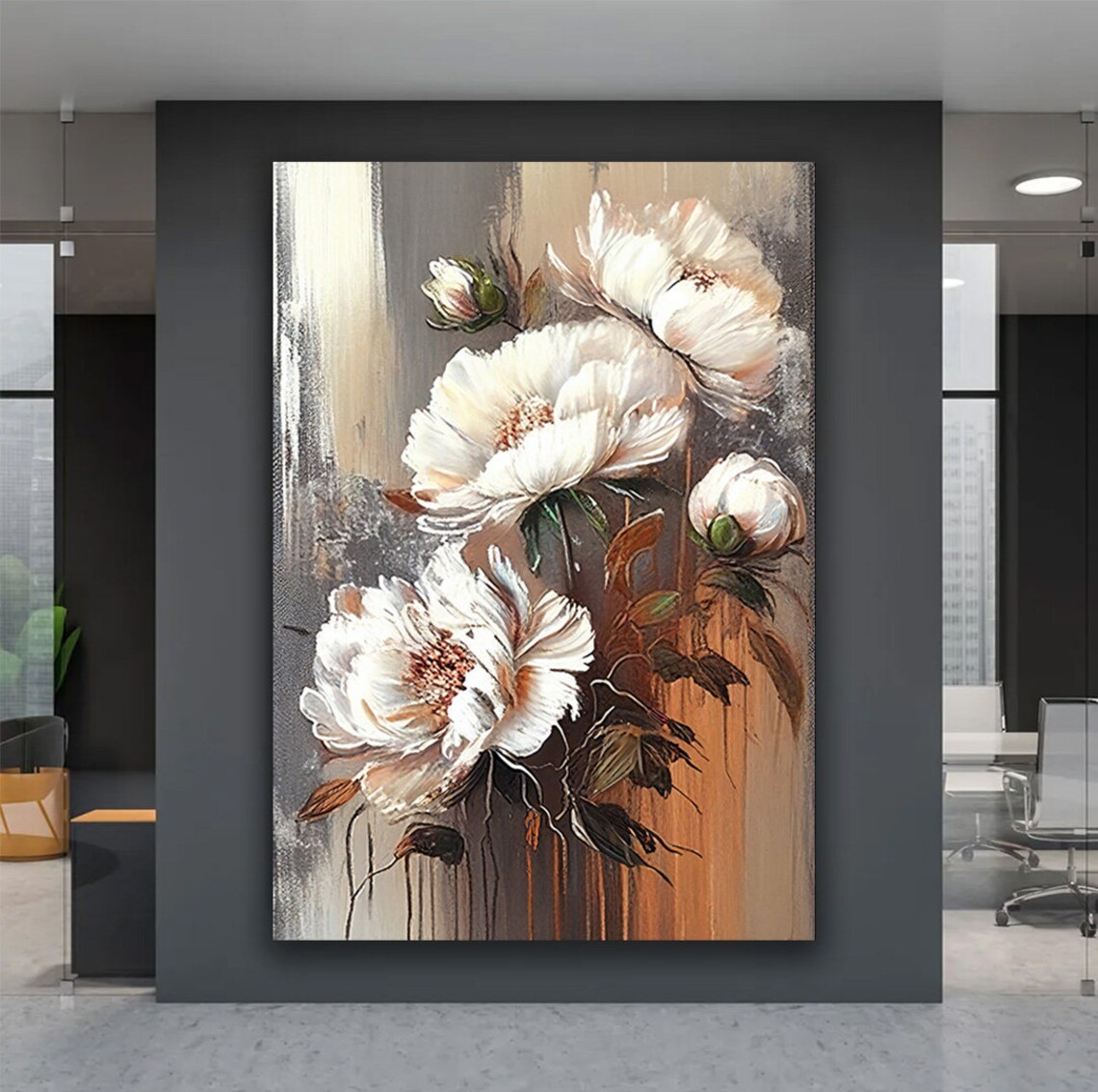 Blooming White Peonies Soft Grey Gold Botanical Floral Poster - Image 3