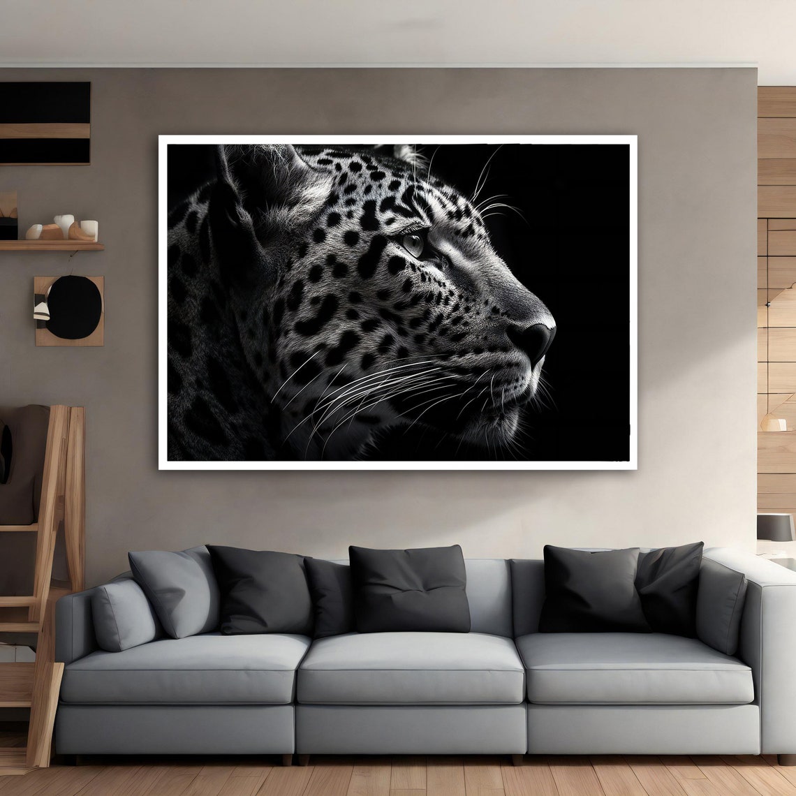 Black White Leopard Profile Close Up Wildlife Photography Poster - Image 5