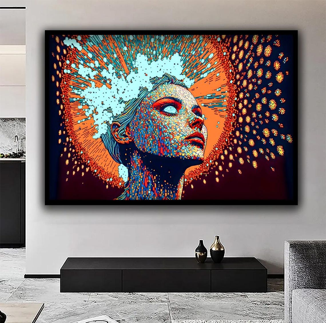 Surreal Woman Print Woman With A Mosaic Face Wall Art Blue Eyed Woman Art Colorful Surreal Girl Art Print Woman Home Art - Image 4